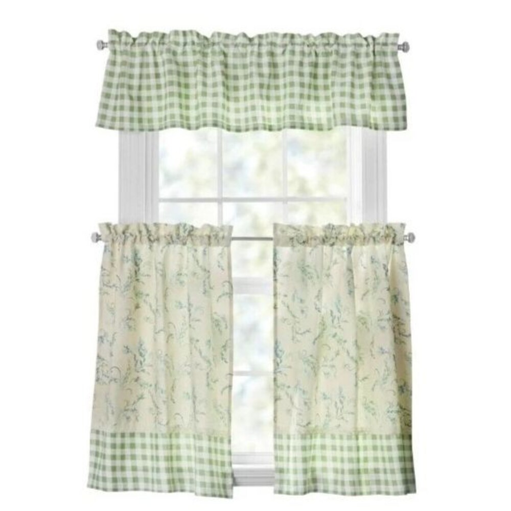 Pioneer Woman Sweet Sprigs 3 Piece Curtain Tier Set 60W x 14L-in Sage Kitchen